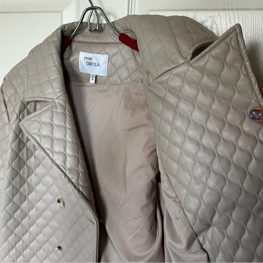 Free People/Anthropolgie Greylin Vegan Leather Quilted Jacket, Cream/Tan, Medium
